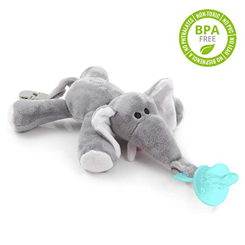 Product Cover MMBABY Infant Pacifier-Pacifier Holder (Plush Toy Includes Detachable Pacifier, Use with Multiple Brand Name Pacifiers (Elephant)