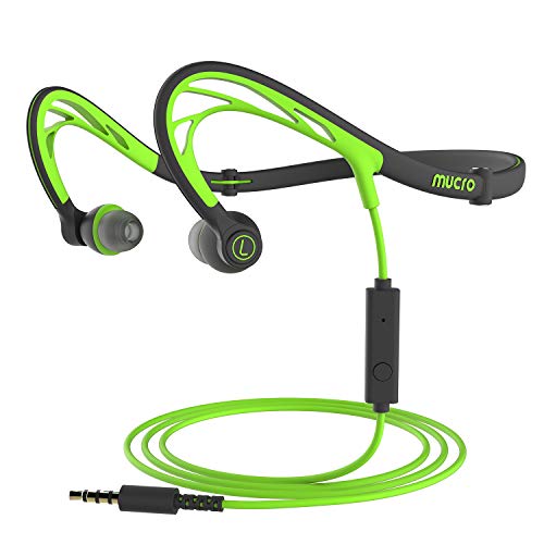 Product Cover Foldable Wired Running Sports Headphones, Night Neckband in-Ear Stereo Workout Earphones Designed for Jogging Gym Headsets,Green