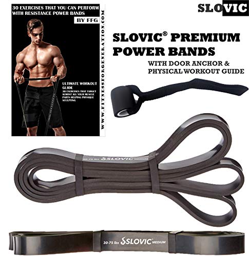 Product Cover SLOVIC Resistance Band/Pull Up Band/Resistance Bands 42 Inch with Door Anchor for Calisthenics with Physical Booklet with 30 Exercises.(Black(25-65 LBS)).