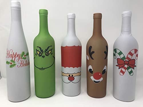 Product Cover Holiday Gear Christmas Wine Bottle Covers & Decorations Wine Skins ~ Unique Holiday Wine Decor ~ Set of 5 Christmas Wine Bottle Covers