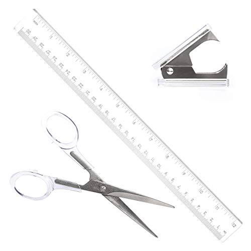 Product Cover Silver Acrylic Scissors, Staple Remover, Ruler Gift Set | Premium Clear Stationery & Desk Accessories for Everyday Office Needs | Modern, High End, Chic, Luxury Goods | As Unique & Beautiful as You!
