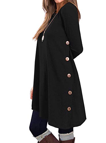 Product Cover KORSIS Women's Long Sleeve Round Neck Button Side T Shirts Tunic Dress