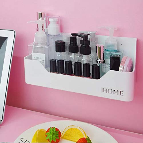Product Cover 7U Bedside Shelf Organizer, Small White Plastic Wall Mounted Adhesive Storage Floating Shelf Caddy Box Holder for Phone, Remote, Earphone, Glasses, Pen, Pencil in Dorm, Bedroom, Office (1 Holder)