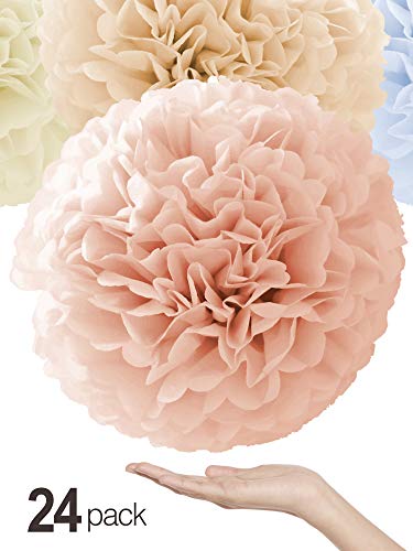 Product Cover Natural Colors Tissue Paper Pom Poms [24 Pack - Sizes 14