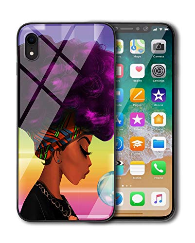 Product Cover KITATA iPhone XR Case for Girls Slim Fit, African American Women Afro Purple and Black Art Print Design, Shockproof Impact Resistant Drop Protection Protective TPU Silicone