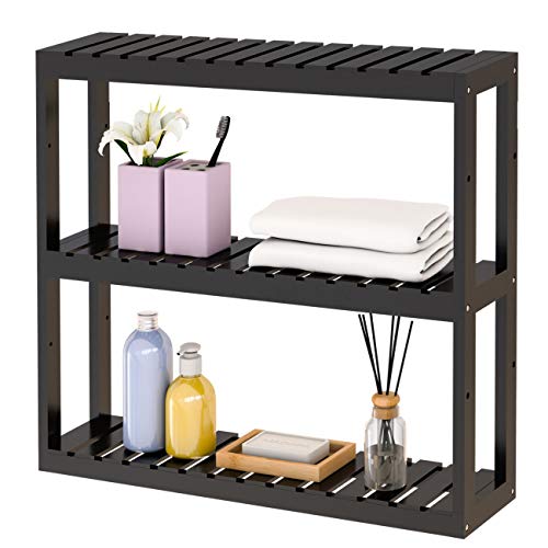 Product Cover Bamboo Bathroom Shelf Utility Storage - 3 Tier Wall Mounted Shelf Storage Rack, Adjustable Layer Living Room Kitchen, Free Standing Multifunctional Utility Black by Domax