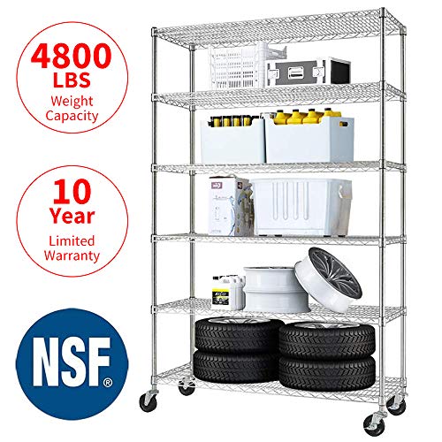 Product Cover Meet perfect Commercial-Grade Heavy Duty 6-Tier NSF-Certified Metal Steel Wire Shelving Units with Wheels, 76