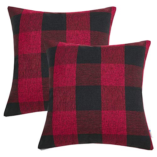 Product Cover Anickal Set of 2 Valentines Day Throw Pillow Covers Red and Black Buffalo Check Plaid Pillow Case 18x18 for Holiday Xmas Farmhouse Home Decor
