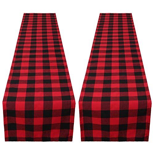 Product Cover Aneco 2 Pack 13 x 108 Inches Checkered Table Runner Cotton Table Runner Trendy Modern Plaid Design Tablerunner Elegant Decor for Indoor Outdoor Events Red and Black
