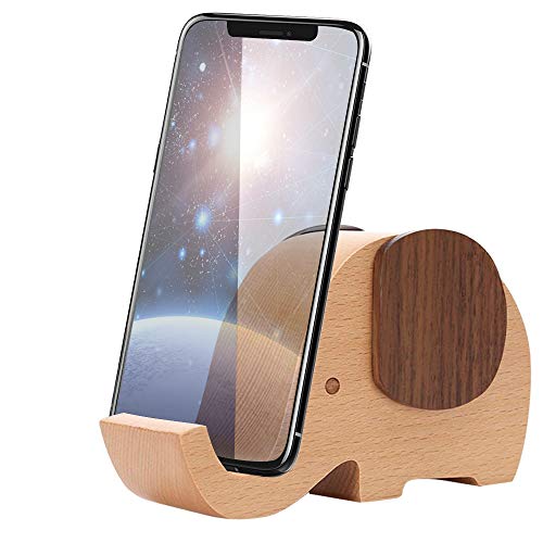 Product Cover Apor Cell Phone Stand, Wood Made Elephant Phone Stand for Smartphone with Pen Holder Desk Organizer (Larger)