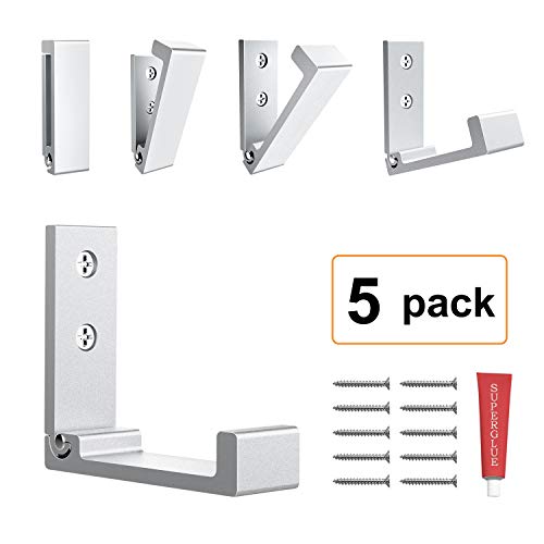 Product Cover Foldable Adhesive Hooks,Heavy Duty Wall Hooks Zn Cu Alloy Ultra Strong Waterproof Hanger for Robe, Coat, Towel, Keys, Bags, Home, Kitchen, Bathroom with Glue Adhesive .Set of 5 Pack (Silver)