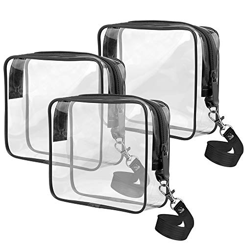 Product Cover Ariza Clear Toiletry Bag Tsa Approved, Travel Accessories Toiletries Bags Carry On 3-1-1 Quart Sized Airport Airline Compliant Makeup Organizers with Zipper 3pcs/pack (Black)