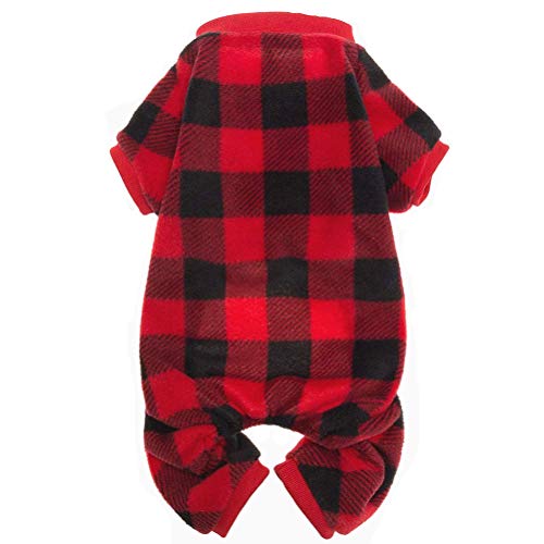 Product Cover SCENEREAL Pet Fleece Pajamas for Dogs Red Plaid Sweaters Soft Clothes, L
