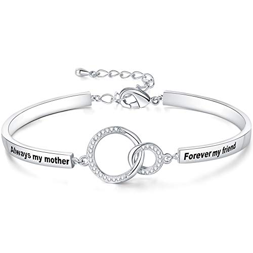 Product Cover Ado Glo Christmas Mom Bracelet Gift, Always My Mother Forever My Friend Interlocking Circles Bangle, White Gold Plated Fashion Jewelry for Women, Her Birthday Anniversary Thanksgiving Xmas Present