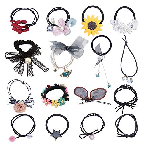 Product Cover inSowni 15 Pack Stretchy Seamless Hair Ties Bands Ponytail Holders Scrunchies with 1pc Alligator Hair Clips for Women Girls Thin Thick Hair