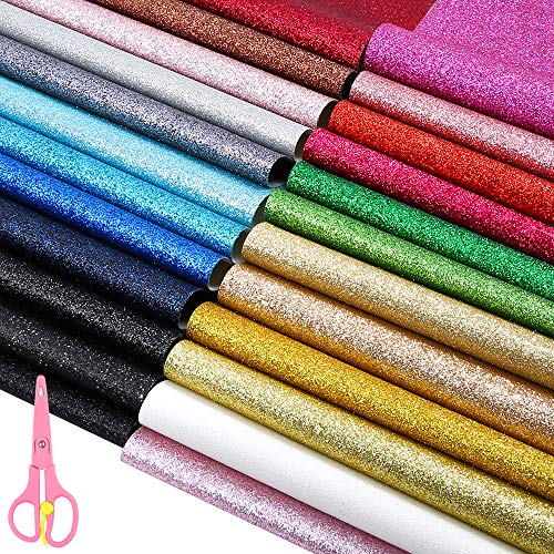 Product Cover Caydo 24 Colors Shiny Superfine Glitter Fabric, PU Leather Fabric Sheet Canvas Back for Craft DIY, Hair Crafts Making, Leather Earings Making and Christmas Decoration 12.6 x 8.6 Inch (32 x 22 cm)