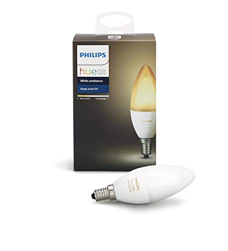 Product Cover Philips Hue White Ambiance E12 Decorative Candle 6W Equivalent Dimmable LED Smart Bulb (Compatible with Amazon Alexa Apple HomeKit and Google Assistant) (Renewed)