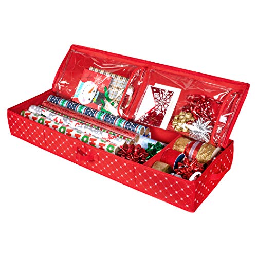 Product Cover Christmas Storage Organizer - Wrapping Paper Storage and Under-Bed Storage Container for Holiday Storage of Gift Bags, Wrapping Paper, Ribbon, and Bows - Durable 600D Material