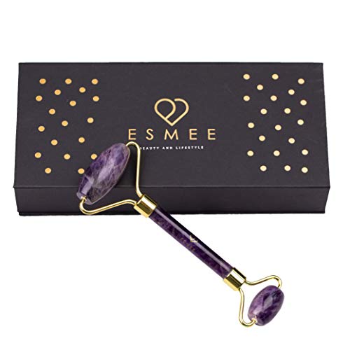 Product Cover Amethyst Roller by Esmee Luxury Facial Massager Stone Roller Purple Jade Roller Real and Natural Amethyst Crystal Anti-aging Face Slimming and Depuffing Beauty Tool for Face and Eyes