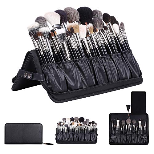 Product Cover Rownyeon Professional Makeup Brushes Organizer Bag Makeup Artist Cosmetic Case Leather Makeup Handbag Black Travel Portable(Brush Not Included)