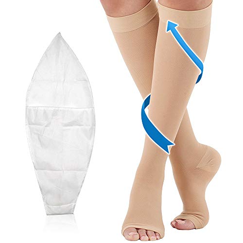 Product Cover Compression Socks 20-30mmHg Open Toe with Free Removable Satin Sock Professional Care for Ankle,Varicose Veins, Calf Edema Pain Relief Suitable for Nurses Maternity Flight Travel Men Women XL
