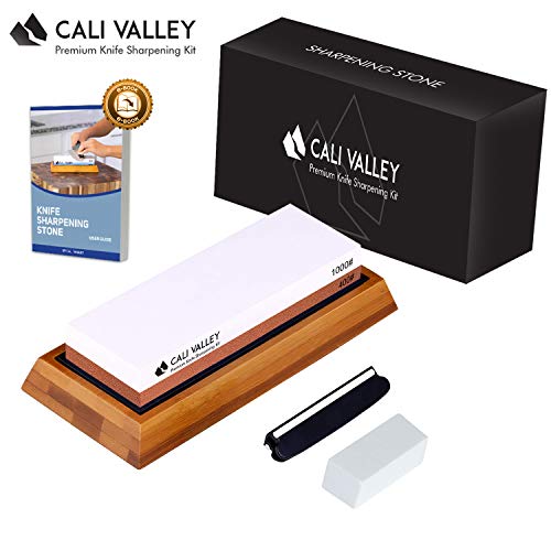 Product Cover Cali Valley Whetstone 400 1000 - Premium Professional Knife Sharpening Stone - Best Knife Sharpening Kit with Angle Guide & Flattening Stone