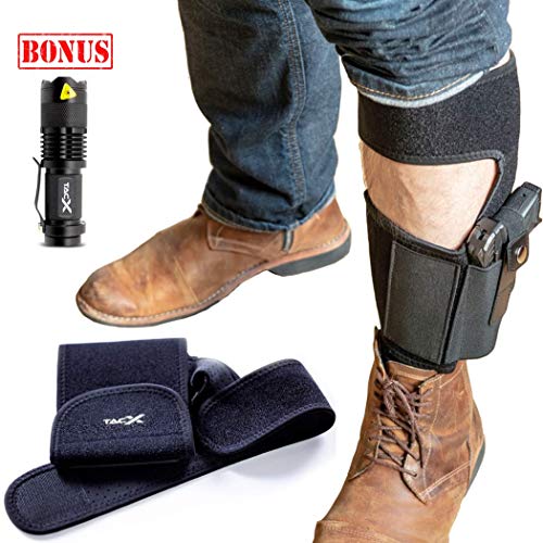 Product Cover TacX Pro Gear Gun Ankle Holster for Concealed Carry Pistol w/Built-in Magazine Pouch | TacLight LED Flashlight | Glock 42, 43, 26, 19, M&P Shield.380.38, Ruger LCP, LC9, Sig Sauer