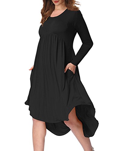 Product Cover Women's Plus Size Dresses Scoop Neck Long Sleeve Pleated Tunic Casual Dress for Women