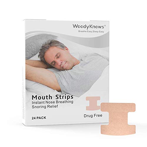 Product Cover WoodyKnows Snoring Relief Mouth Tape, Mini Chin Strap for Nose Breather, Mouth Breathing Stopper, Anti Snore Sleep Strips for Nasal Breathe Aid & Sleeping Right 24 Pack
