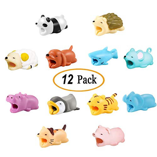 Product Cover Cable Buddies, Fntacetik Animal Cord Protector Animal Bite Cable Protector Panda Hedgehog Sheep Dog Shark Mouse Hippo Tiger Penguin Elephant Animal Bites for Charging Cords iPhone Charger - 12 Pack