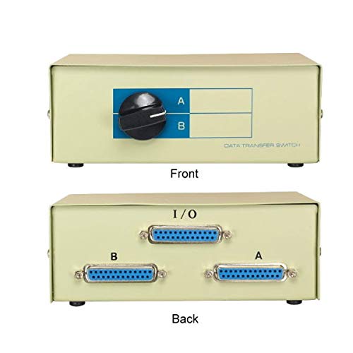 Product Cover KENTEK DB25 2 Way Manual Data Switch Box RS-232 Parallel Serial D-Sub 25 Pin Female I/O AB Port for PC MAC to Peripherals Devices Printer Modem