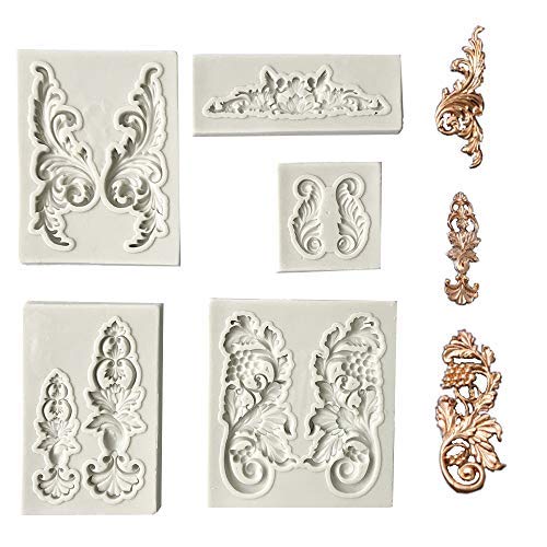 Product Cover Juland 5 PCS Silicone Fondant Cake Mold Baroque Style Curlicues Scroll Mold for Sugarcraft, Cake Border Decoration, Cupcake Topper, Jewelry, Polymer Clay, Crafting Projects ââ'¬â€œ Gray