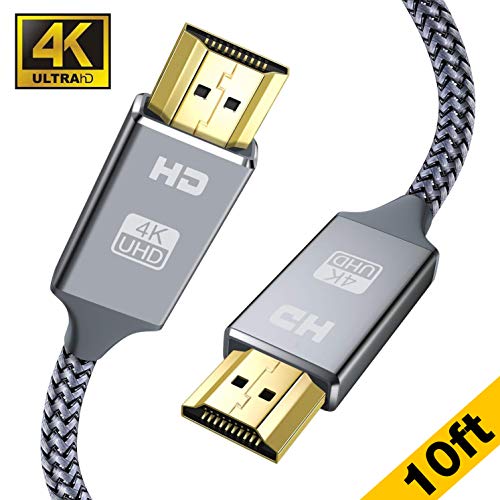 Product Cover 4K HDMI Cable 10ft - Capshi High Speed 18Gbps HDMI 2.0 Cable - HDCP 2.2-4K HDR, 3D, 2160P, 1080P, Ethernet - 28AWG Braided HDMI Cord - Audio Return Compatible TV, PC, Blu-ray Player, Apple TV