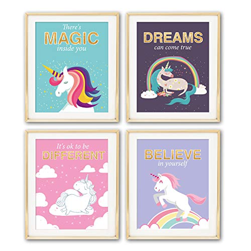 Product Cover Unicorn Inspirational Motivational Quotes Wall Art Prints | Posters for Girls Bedroom Decor | Art Prints Teen Room Decorations | 8x10 Unframed