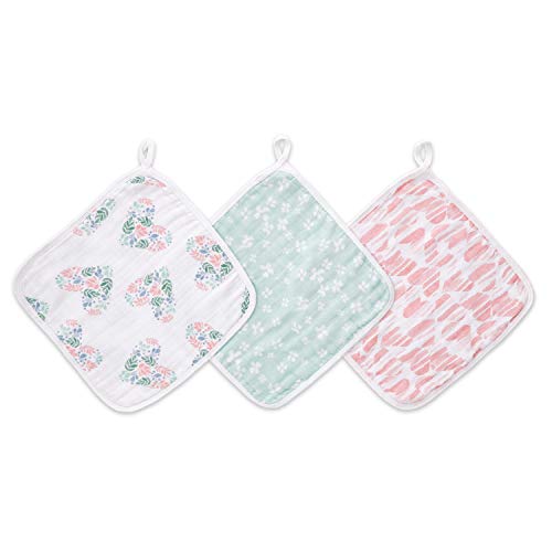 Product Cover Aden by aden + anais washcloth Set, 100% Cotton Muslin, 3 Pack, Briar Rose