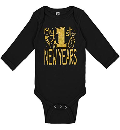 Product Cover Aiden's Corner New Item Handmade Holiday Baby New Year Bodysuit - Boy Girl Gold Flake My First New Years Outfit