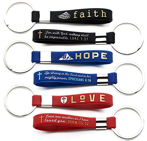 Product Cover Inkstone (12-Pack) Faith Hope Love Christian Keychains with Bible Verses - Wholesale Bulk Pack of 1 Dozen Silicone Rubber Key Chains for Religious Gifts Party Favors Church Supplies