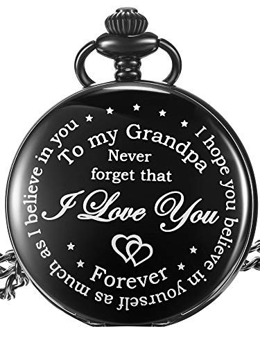 Product Cover Hicarer Grandfather Pocket Watch for Father's Day Christmas Birthday, Personalized Gift for Grandfather- Never Forget That, I Love You Forever (Black)