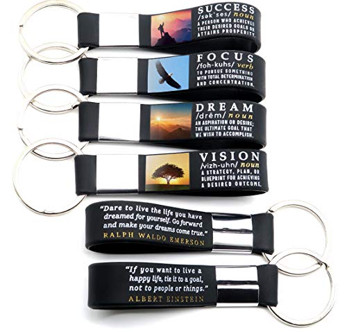 Product Cover (12-pack) Motivational Quote Keychains - Success, Dream, Focus, Vision - Wholesale Bulk Pack of 1 Dozen Key Chains - Corporate Office Business Quote Gifts Idea for Students Coworkers Employees Clients