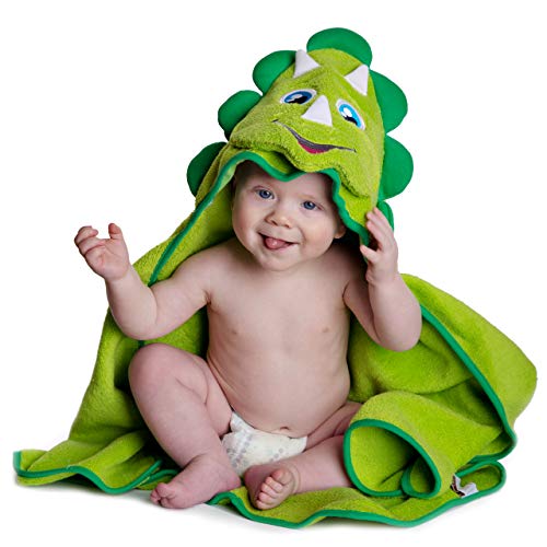 Product Cover Hooded Baby Towel Dinosaur by Little Tinkers World Natural Cotton Soft and Absorbent Bath Towels with Hood for Babies, Toddlers, Perfect Baby Shower Gift