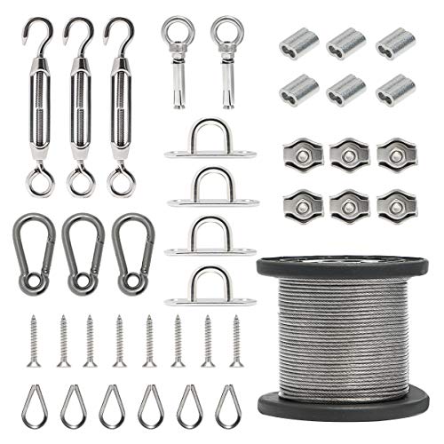 Product Cover Byshun Outdoor Light Hanging Kit,Globe String Light Suspension Kit,164ft Stainless Steel Cable Light Guide Wire Rope with Turnbuckles and Hooks for Patio,Backyard Lighting Accessories