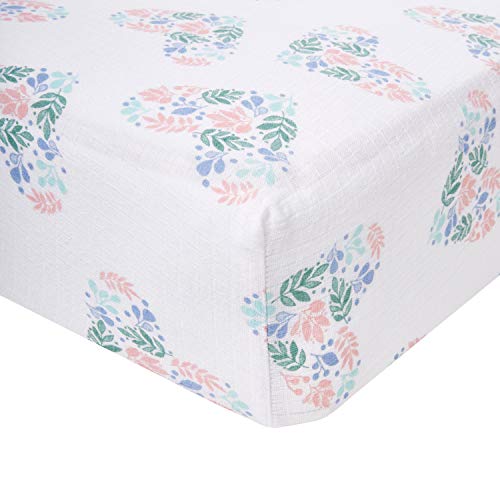 Product Cover Aden by aden + anais Classic Crib Sheet, 100% Cotton Muslin, Super Soft, Breathable, Tailored Snug Fit, Briar Rose - Floral Heart