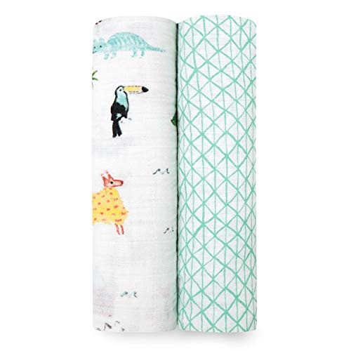 Product Cover aden + anais Swaddle Blanket | Boutique Muslin Blankets for Girls & Boys | Baby Receiving Swaddles | Ideal Newborn & Infant Swaddling Set | Perfect Shower Gifts, 2 Pack, Around the World