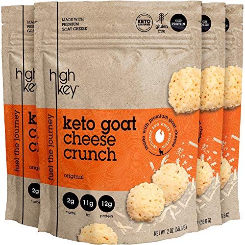 Product Cover HighKey Snacks Cheese Crunch - Goat Cheese & Egg White High Protein Cheese Crisps, Pack of 4, 2oz Bags - Keto Friendly, Gluten Free, Low Carb, Healthy Snack - Ketogenic Food with Natural Ingredients