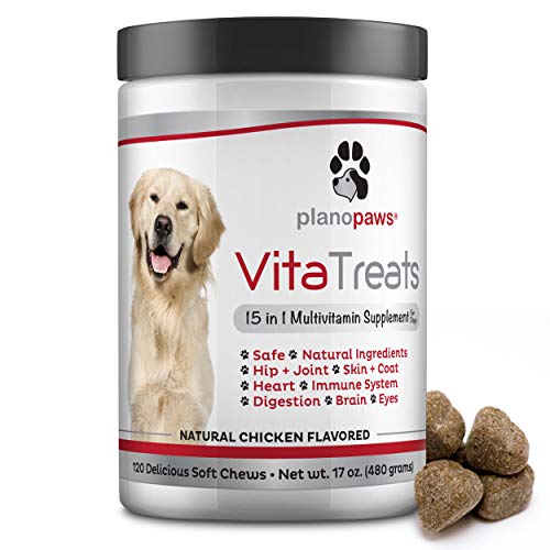 Product Cover Vita Treats - Dog Vitamins and Supplements - Hemp Oil for Dogs - Glucosamine Chondroitin for Dogs - Omega 3 Fish Oil for Skin & Coat - Probiotics - Dog Joint Supplement - 120 Dog Multivitamin Chews