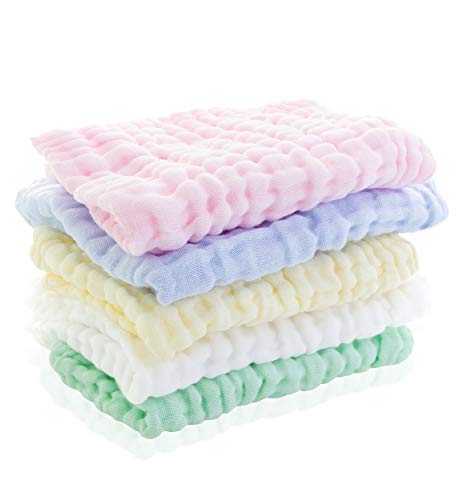 Product Cover Little Blessings Burpees | 5 Pack Premium Muslin Burp Cloths | 100% Organic Cotton | 6 Layers for Extra Absorbent Strength | Multipurpose: Wipes/Washcloths/Burp Cloths | Great for Newborns |12 x 18in