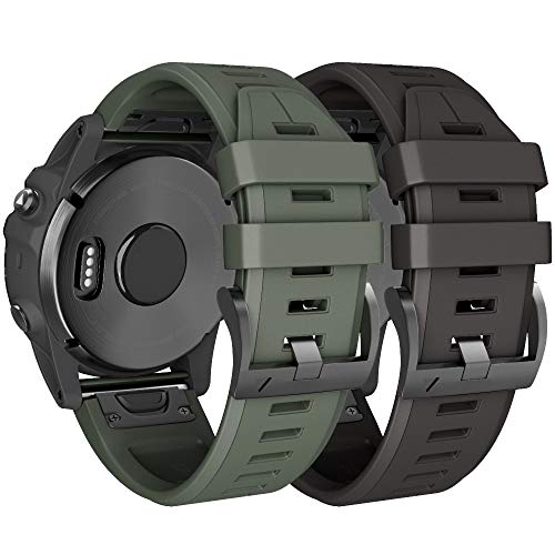Product Cover NotoCity Compatible Fenix 5X Plus Bands Sport Silicone Replacement Watch Strap for Garmin Fenix 5X/Fenix 5X Plus/Fenix 6X/Fenix 6X Pro/Fenix 3/HR/Descent MK1/D2 Delta PX/D2 Charlie(Black/Army Green)