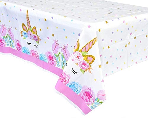 Product Cover FZR Legend [Upgraded] Unicorn Birthday Party Supplies - 4 Pack Unicorn Plastic Tablecloth | 52 x 90 inches,Disposable Table Cover | Magical Unicorn Themed Party Decorations for Girls and Baby Shower