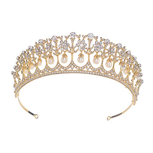 Product Cover SSNUOY Gold Bridal Tiara for Wedding Women Pearl Crown Princess Prom Headband