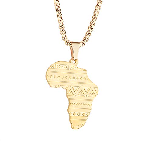Product Cover SENTERIA African Map Pendant Necklace 26inch Long Chain Titanium Stainless Steel 18k Gold Necklace for Men Real Gold Pendant & Chain Hip Hop Jewelry